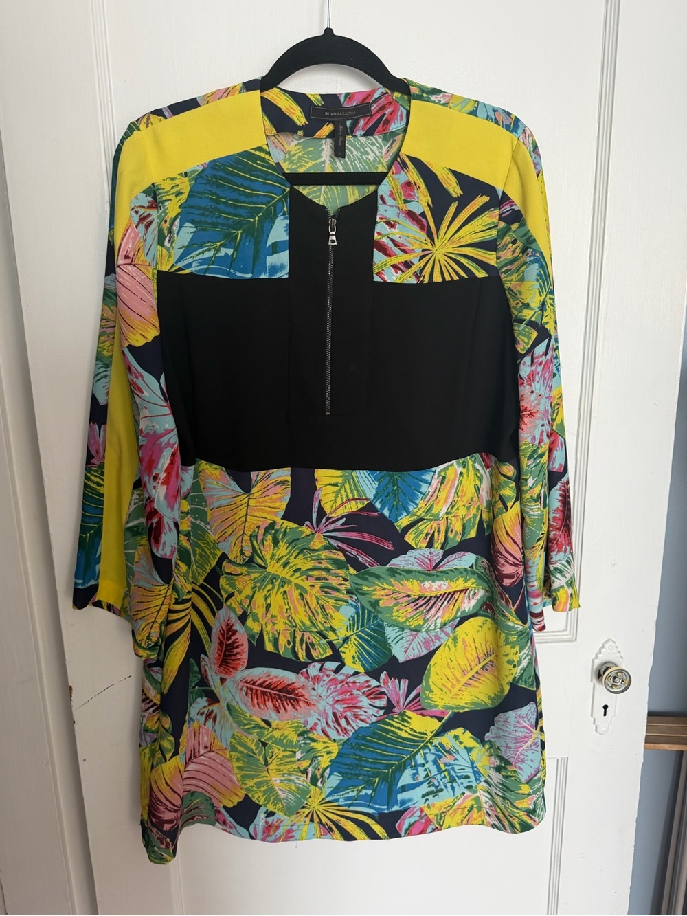 BCBG Tropical Print Tunic in Black, Yellow & Multicolor